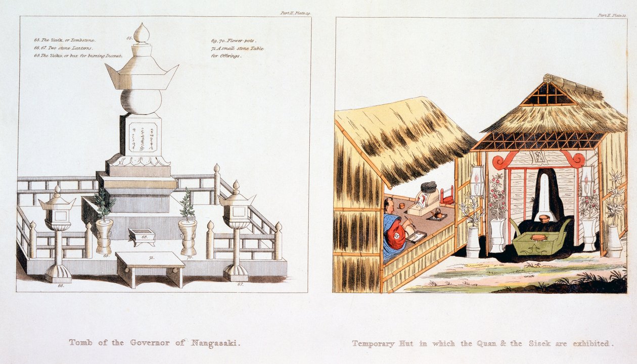 长崎总督墓和其他葬礼项目，来自Issac Titsingh的日本插图，1822年伦敦出版 作者 荷兰学校