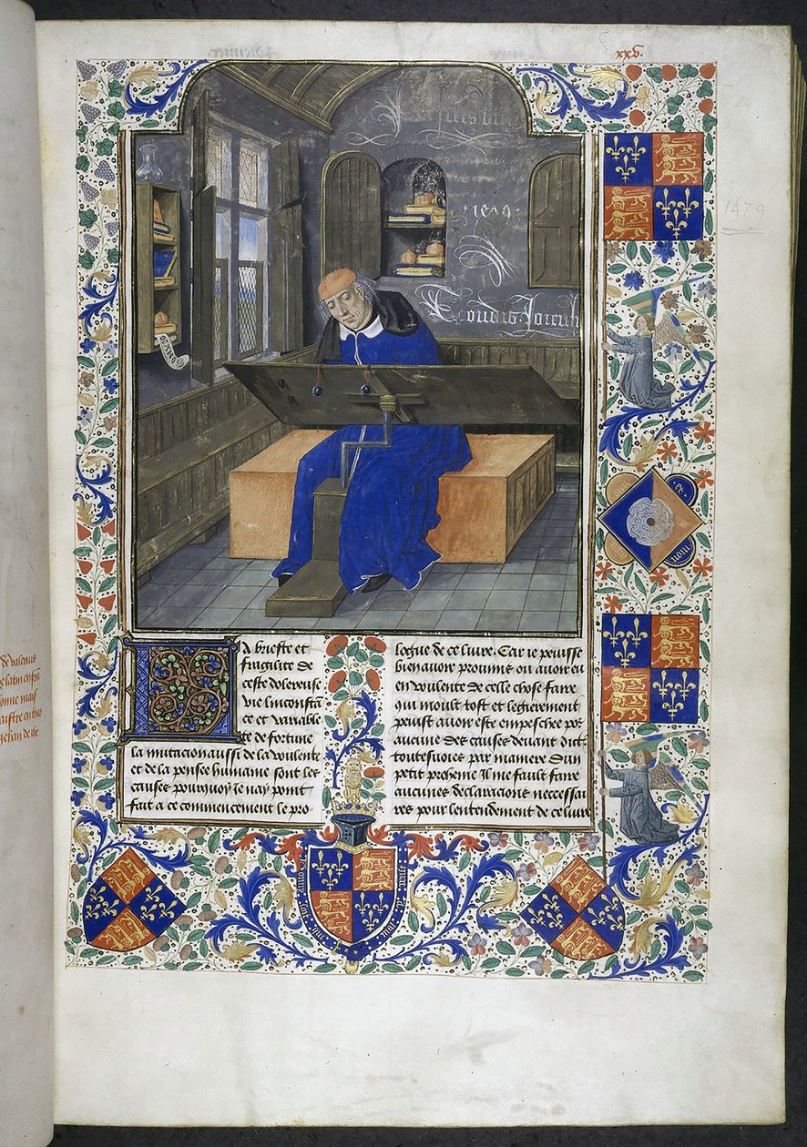 翻译工作中，选自 Facta et dicta memorabilia（或 Les Faits et les Dits des Romains），Royal 18 E III，f.24 作者 荷兰学校