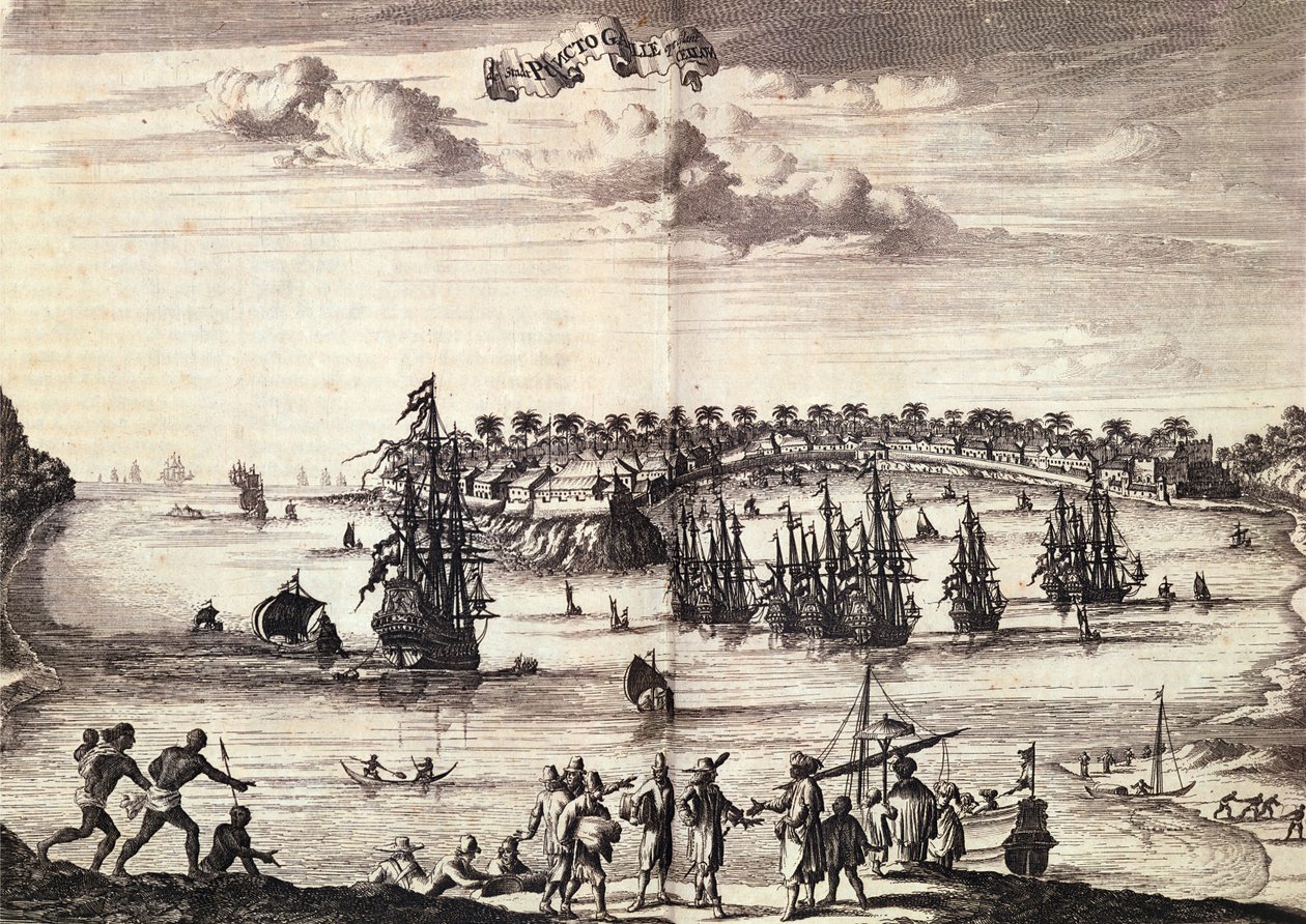 加勒港口和城镇的视图，发表于1676年的阿姆斯特丹 作者 荷兰学校