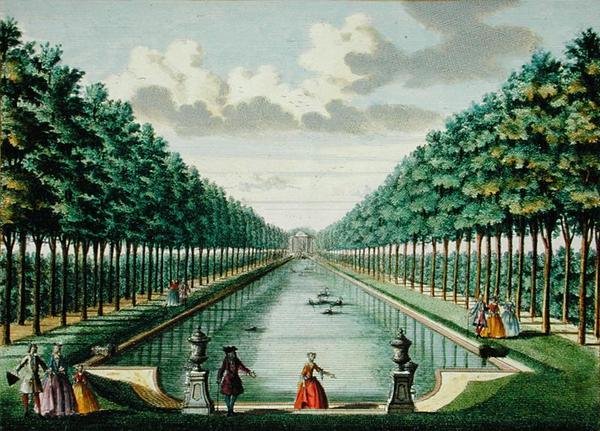 亭子和运河的景色，摘自《Het Zeganplant Kennemerlant》，作者Hendrick de Leth和Matthias Brouerius Van Nidek，约1700-1730年出版（彩色雕刻）。 作者 荷兰学校