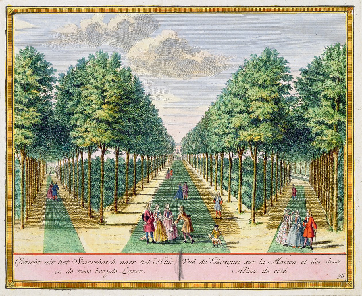 从Het Zegenpralent Kennemerlant，Hendrick de Leth和Matthias Brouerius Van Nidek出版的房屋和两条大道的木材景观，出版于17-17-1730 作者 荷兰学校