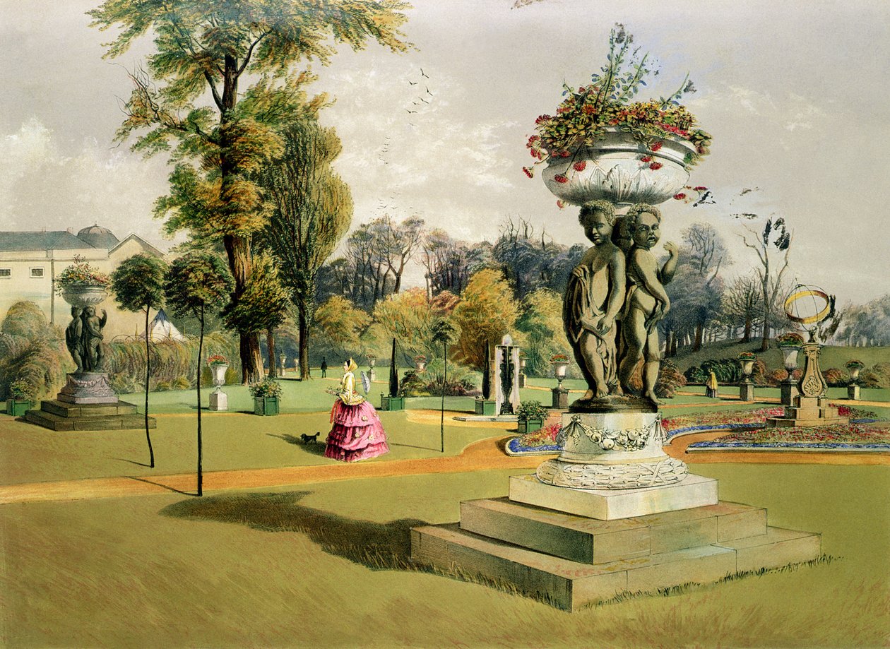 露台花园，沃本修道院（chromolitho） 作者 E.Adveno布鲁克