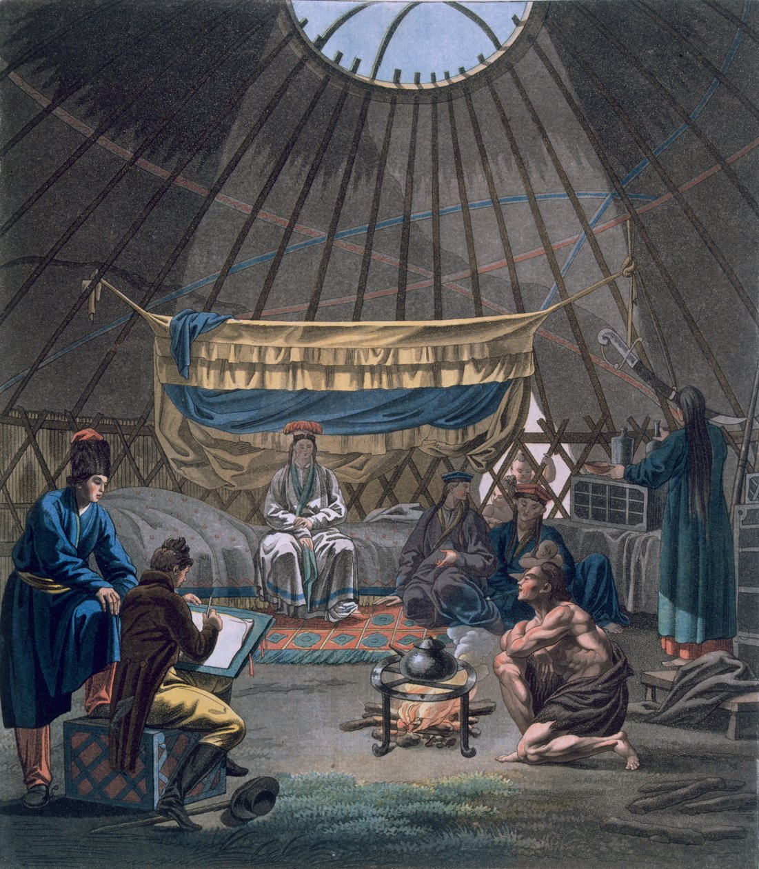 Kalmuk Yurt的内部，1812-13 作者 卡内杰夫