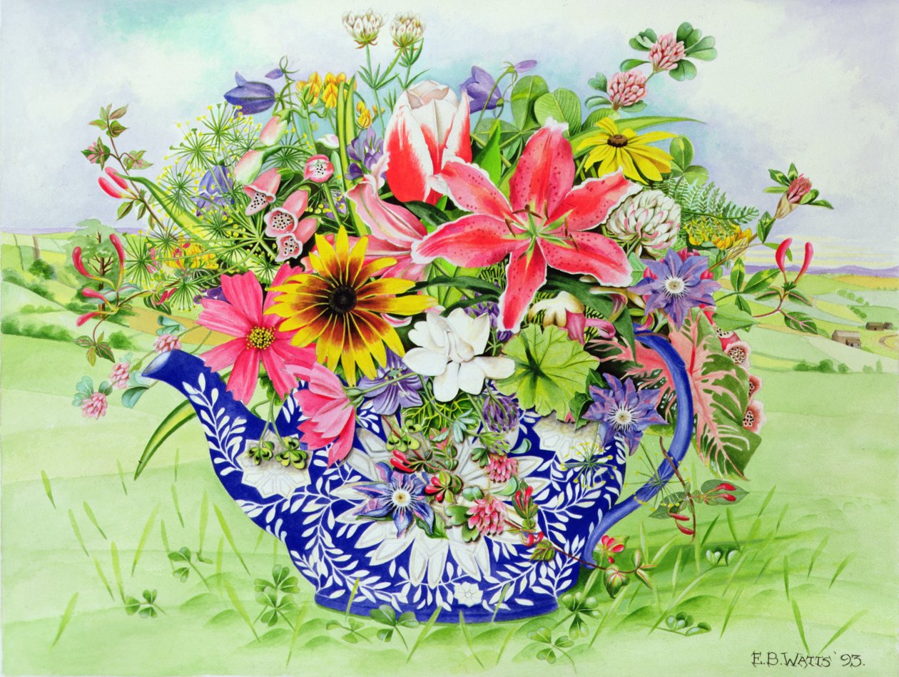 蓝白相间的百合花茶壶 作者 EB瓦特