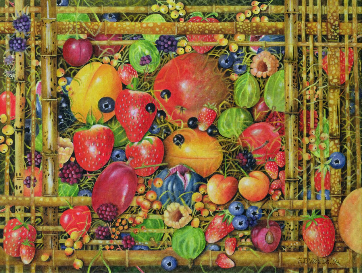 Bamboo Box中的水果，1999（画布上的丙烯酸） 作者 EB瓦特