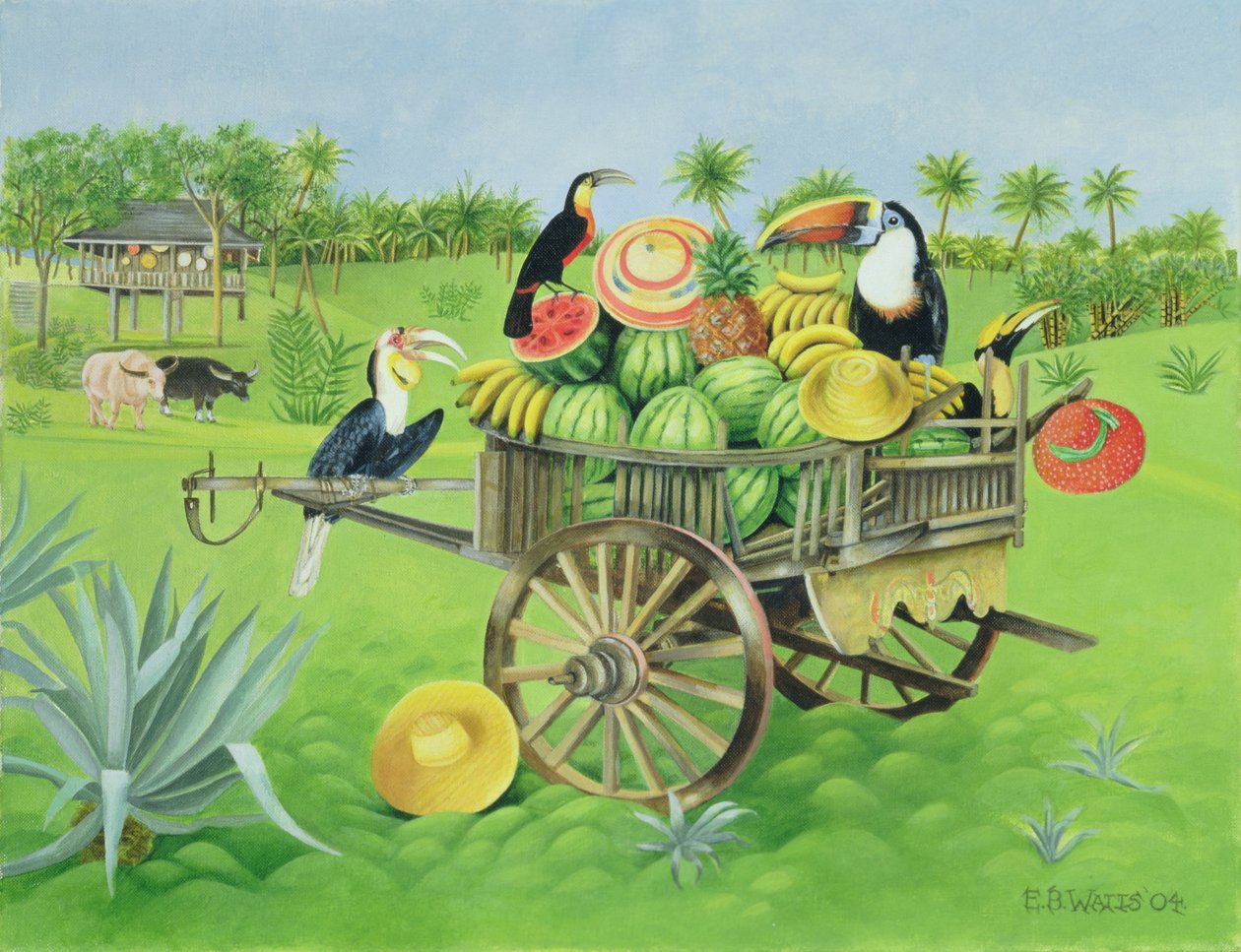老式泰国车中的途观和西瓜，2004年（布面油画 作者 EB瓦特