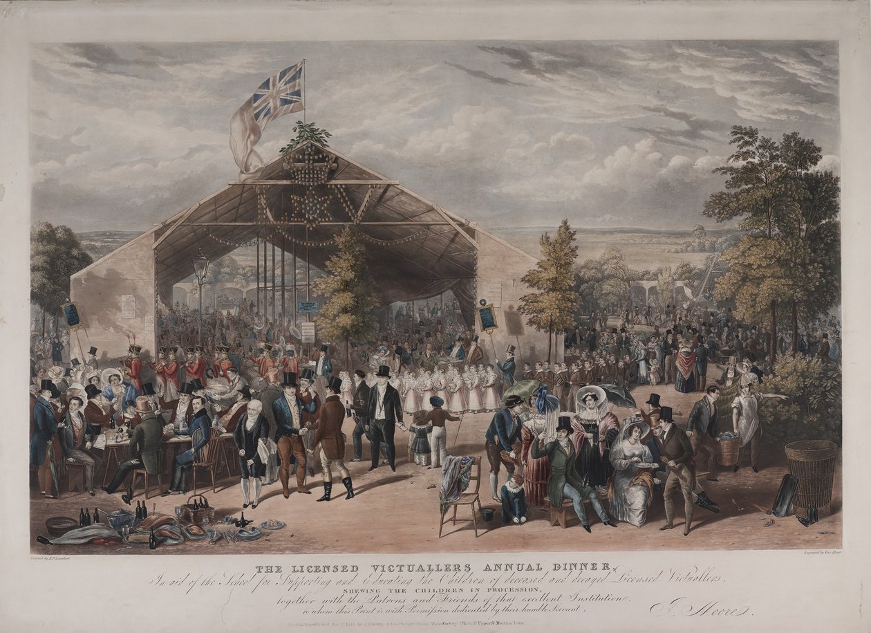 获取许可的Victuallers年度晚宴在美人鱼酒馆，哈克尼，1866年（aquatint） 作者 EF兰伯特