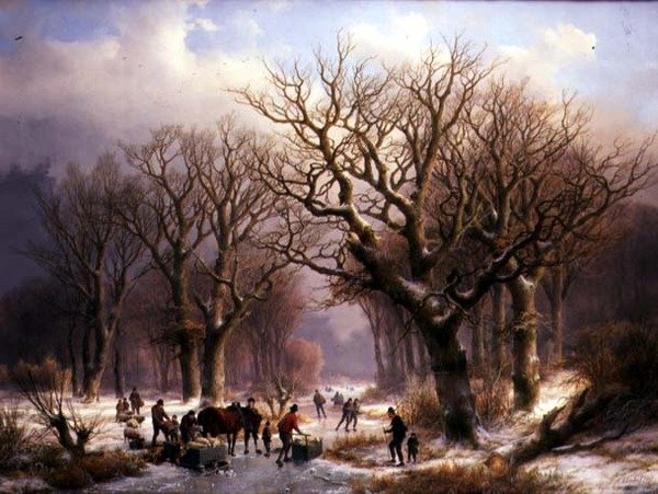 冬天的风景》（布面油画） 作者 EJ 和 Klombeck JB Verboeckhoven