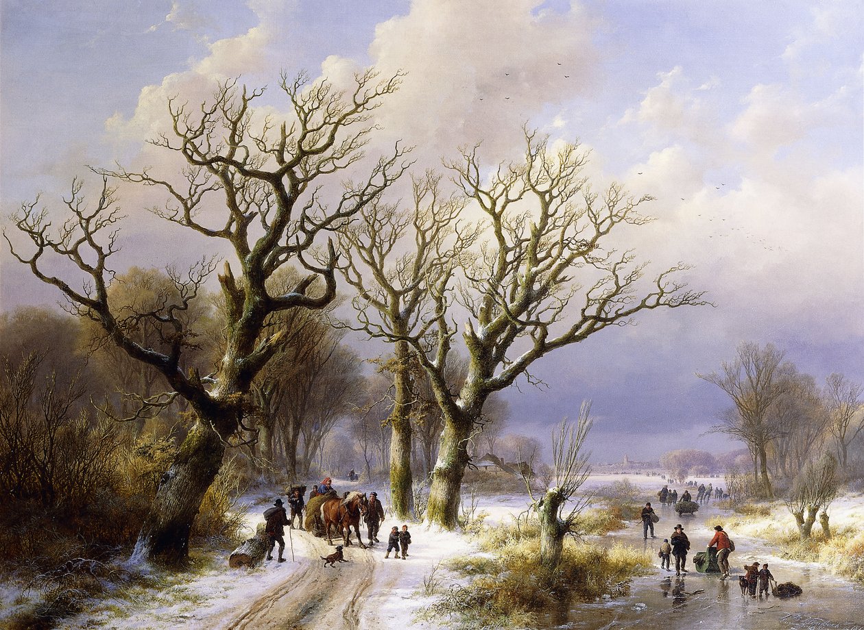 树木繁茂的冬季景观，1863年 作者 EJ Verboeckhoven