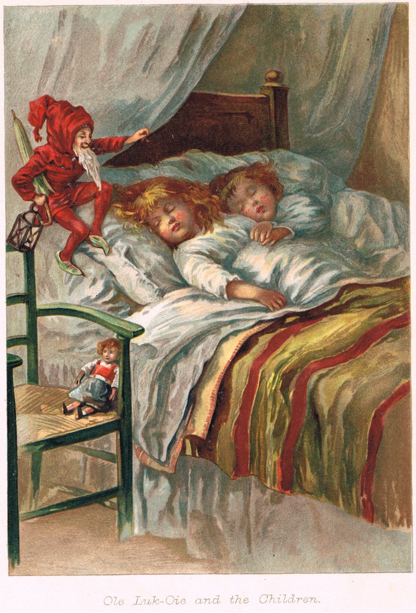 Ole-Luk-Oie在Hans Christian Andersen的一部童话故事中，c.1900 作者 IT Hardy
