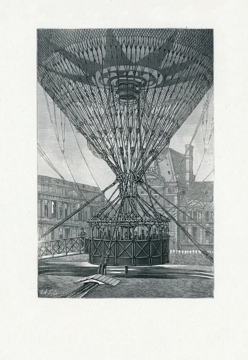 使用热气球的全景观景台，酒吧。 c.1880（bw雕刻） 作者 EA Tilly