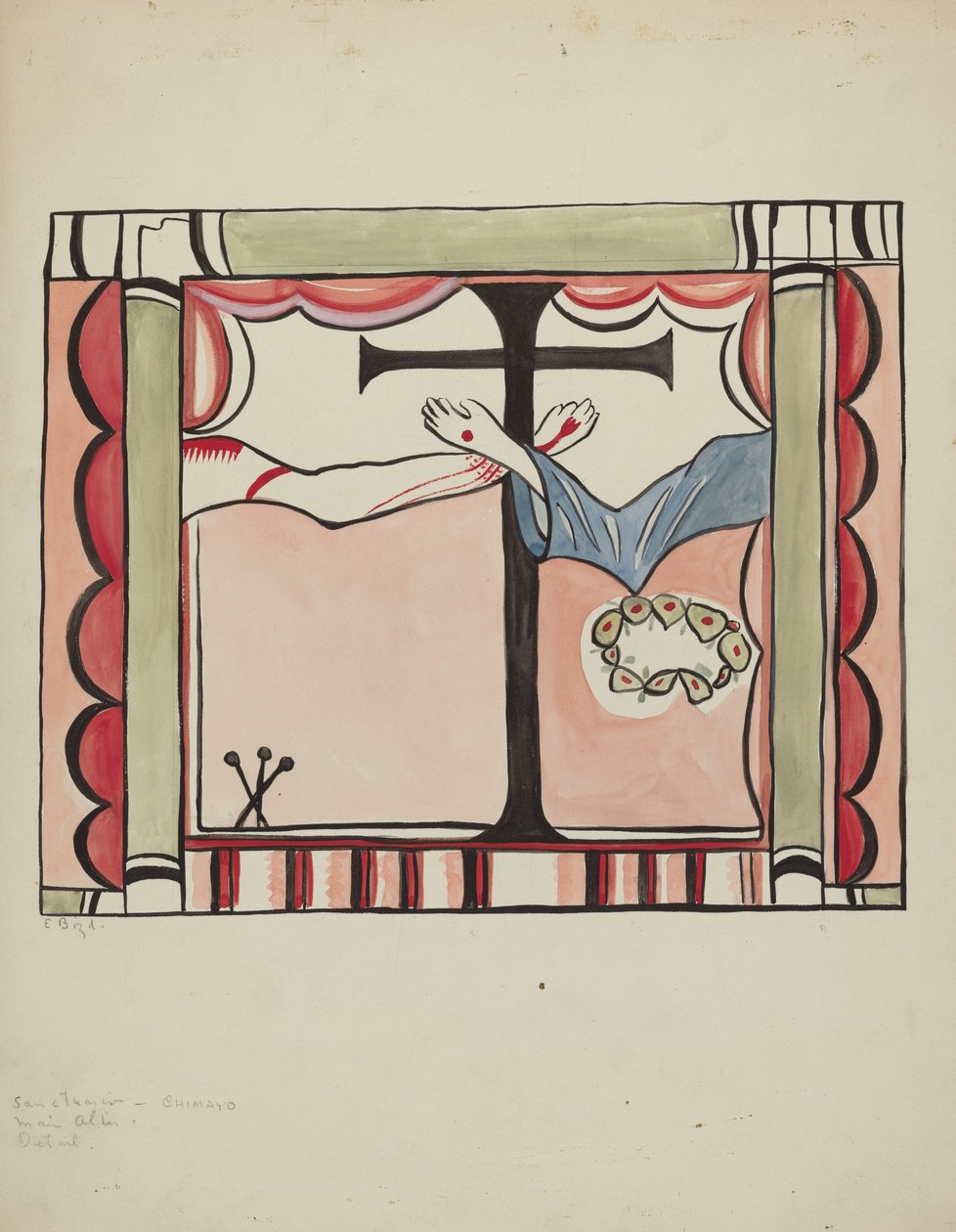 Chimayo的Sanctuario教堂的主礼堂细节，1935-1942。 作者 E. 博伊德