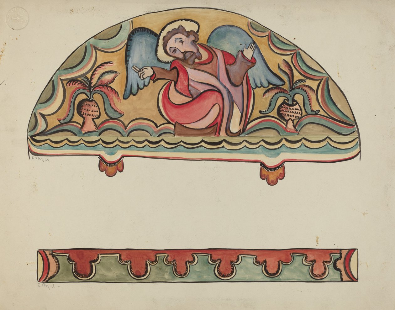 Chimayo的Sanctuario的Lunette和祭坛教堂的细节，1935-1942。 作者 E. 博伊德