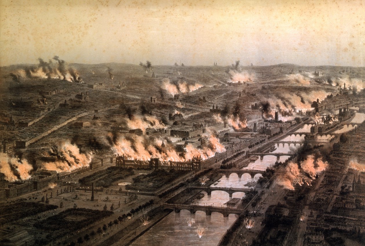 1871年5月，在公社期间，巴黎火灾的全景 作者 E.达罗伊