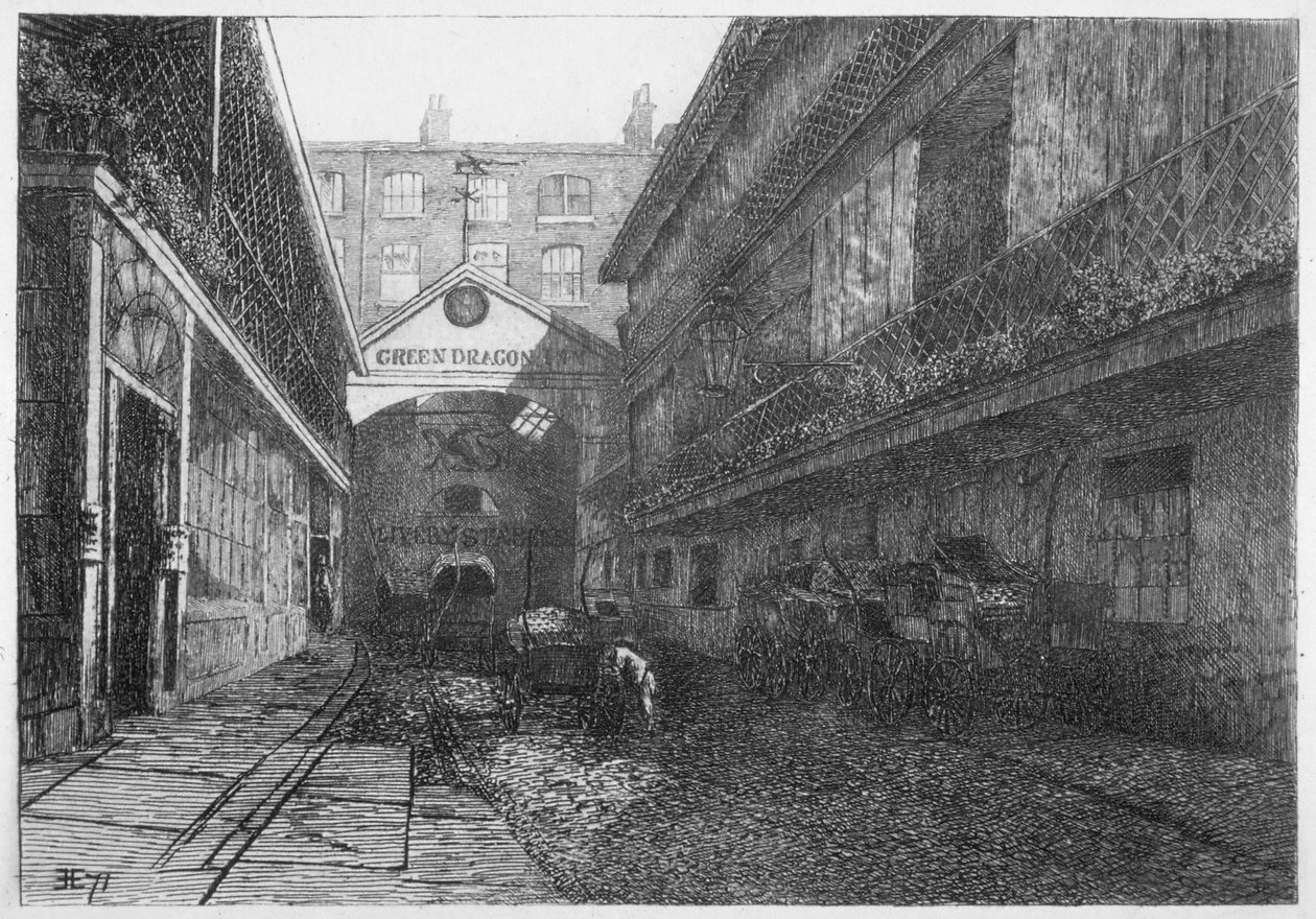 伦敦市Bishopsgate的绿龙旅馆，1871年 作者 爱德华兹