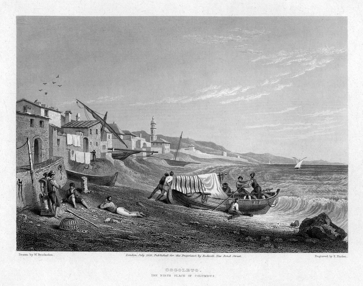 Cogoleto，意大利哥伦布的出生地，1828年。 作者 E.查找