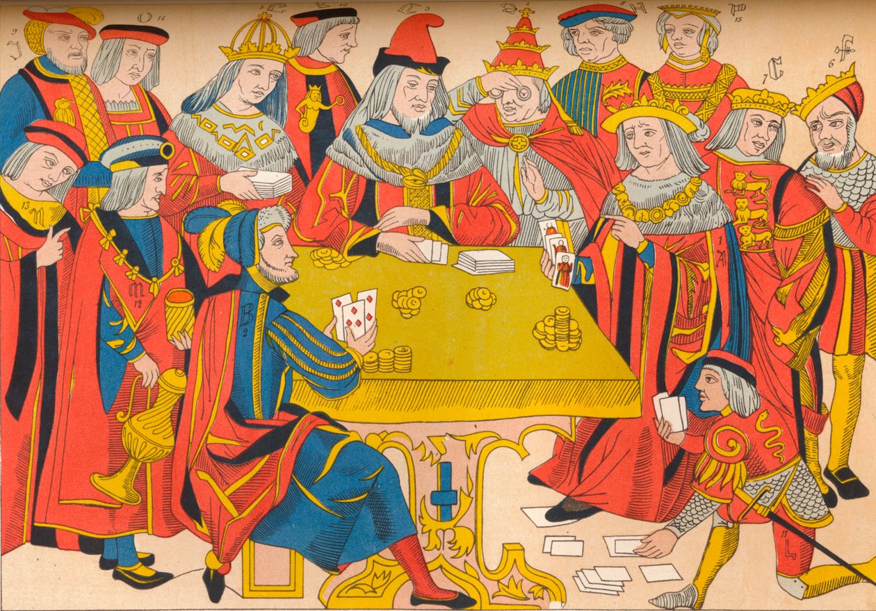 国王和贵族玩纸牌，15世纪，1849年。 作者 豪格