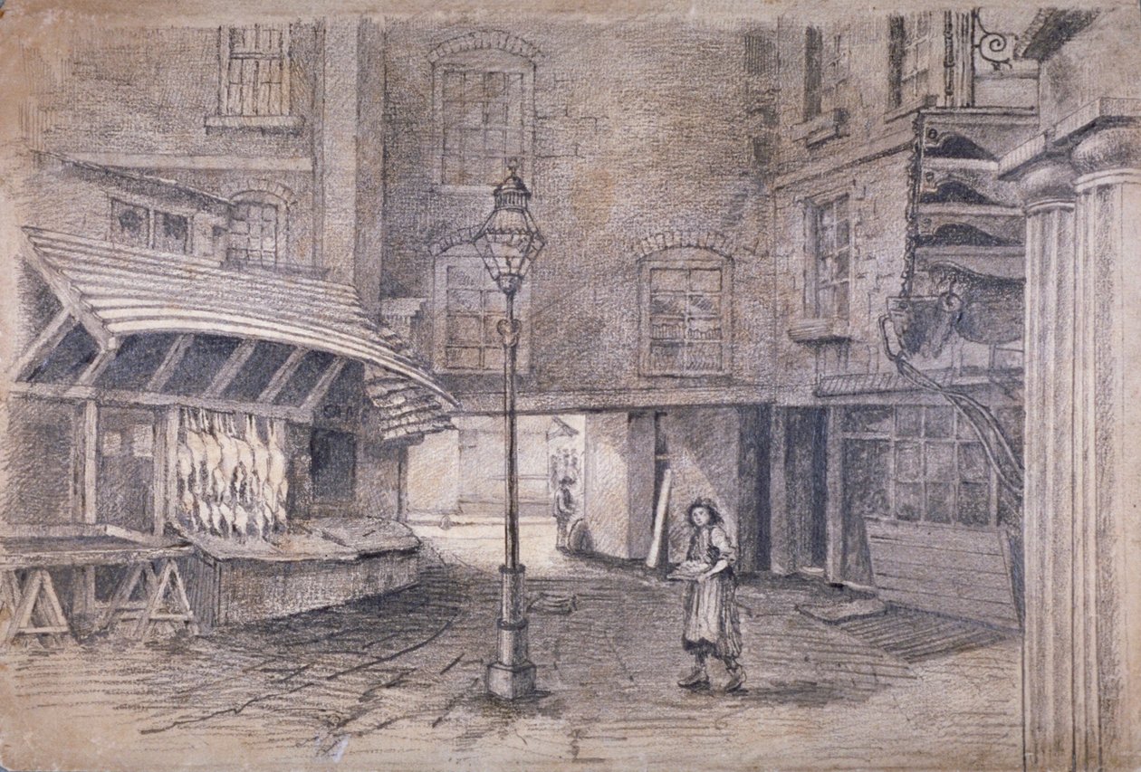 位于伦敦威斯敏斯特克莱尔市场的家禽店，约1850年 作者 荷拉