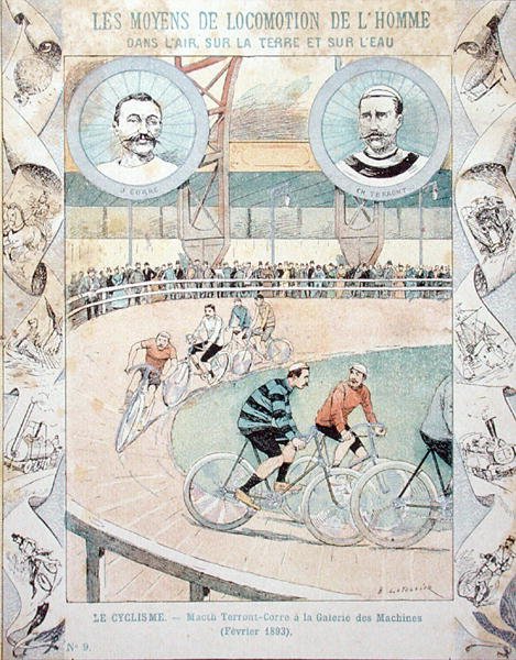查尔斯-特隆（1857-1932）和儒勒-科雷于1893年2月在 "机器 "画廊，来自一本教科书（彩色平印）。 作者 E.莱特里尔