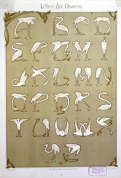 使用粉红色火烈鸟图案的 "新艺术 "字母表 作者 E·穆里尔