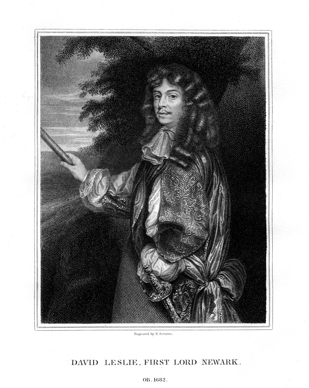 大卫·莱斯利（David Leslie），纽瓦克勋爵，苏格兰骑兵军官，1827年。 作者 E.斯克里文