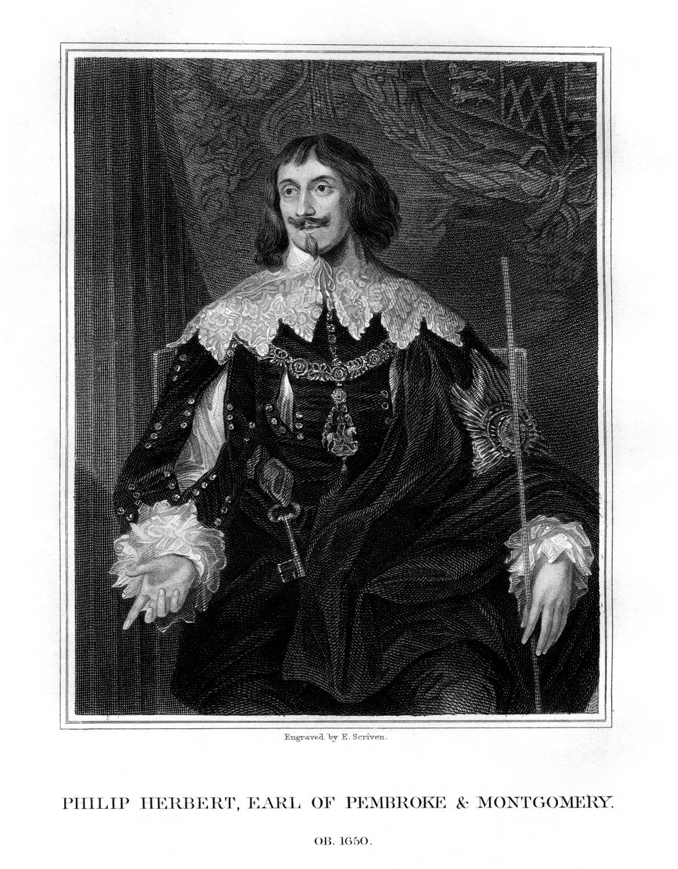 菲利普·赫伯特（Philip Herbert），彭布罗克第4伯爵，朝臣和政客，1828年。 作者 E.斯克里文