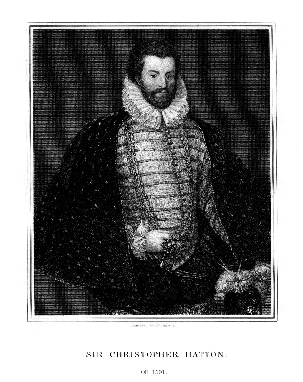 英国政治家克里斯托弗·哈顿爵士，1827年。 作者 E.斯克里文
