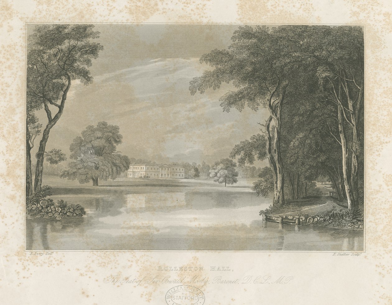 Rolleston Hall：线条雕刻，编号[c 1840] 作者 潜行者