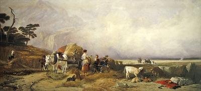高地的收获（纸上水彩画） 作者 E. 和 Callcott AW Landseer