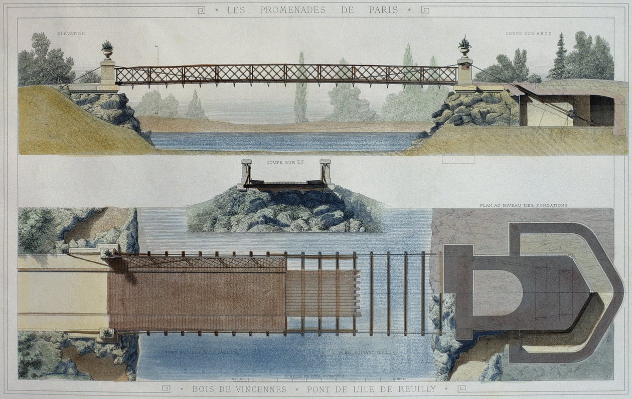 Bois de Vincennes和Reuilly岛桥，来自&39;Promenades de Paris&39;的插图，由Jean Joseph Sulpis（1826-1911）刻 作者 E. and Dardoize，路易斯·埃米尔·霍切罗
