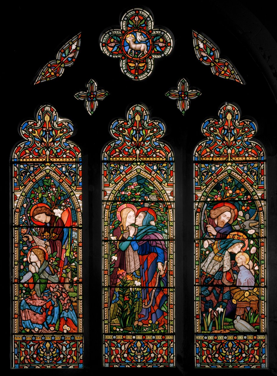 1860年，天使报喜，探访和耶稣降生 作者 E.和Halliday Burne Jones