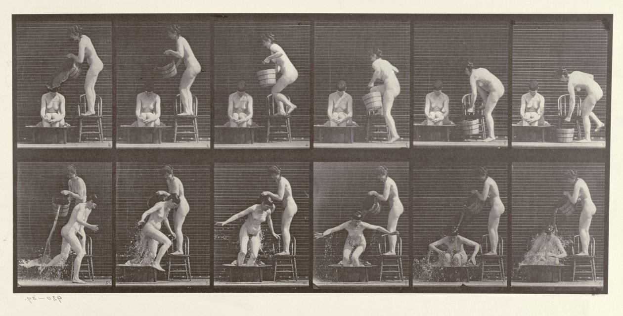 两名女子沐浴，1887年来自&39;动物运动&39;的406号盘 作者 爱德沃德·迈布里奇