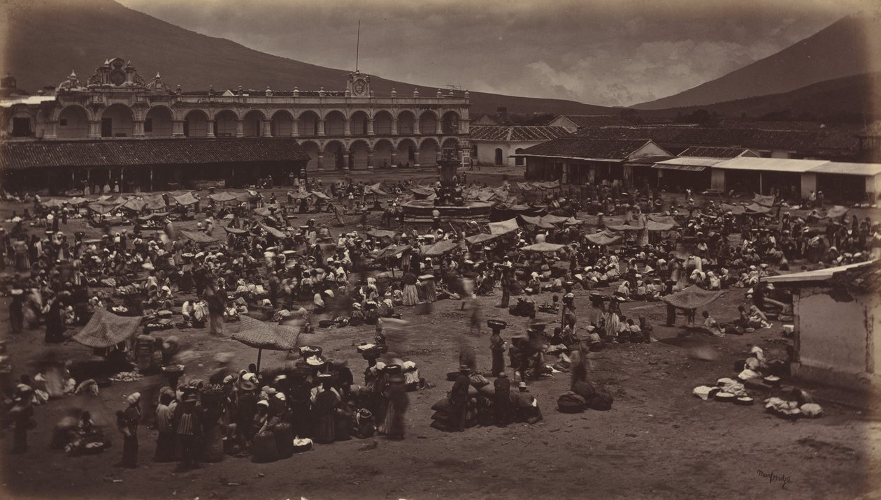 广场和总督府-危地马拉安提瓜，1877年。 作者 爱德沃德·迈布里奇