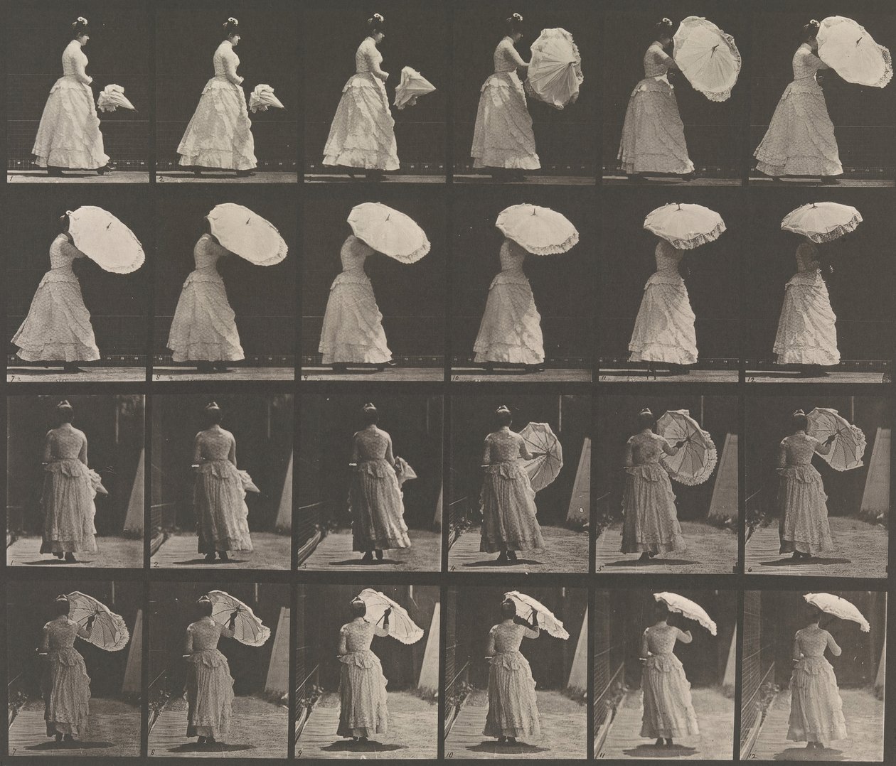 [打开遮阳伞的女人]，1883-86，1887年印刷。 作者 爱德沃德·迈布里奇