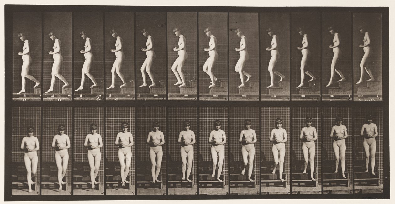 板128.下楼梯，双手紧握，1872-1885 作者 爱德沃德·迈布里奇