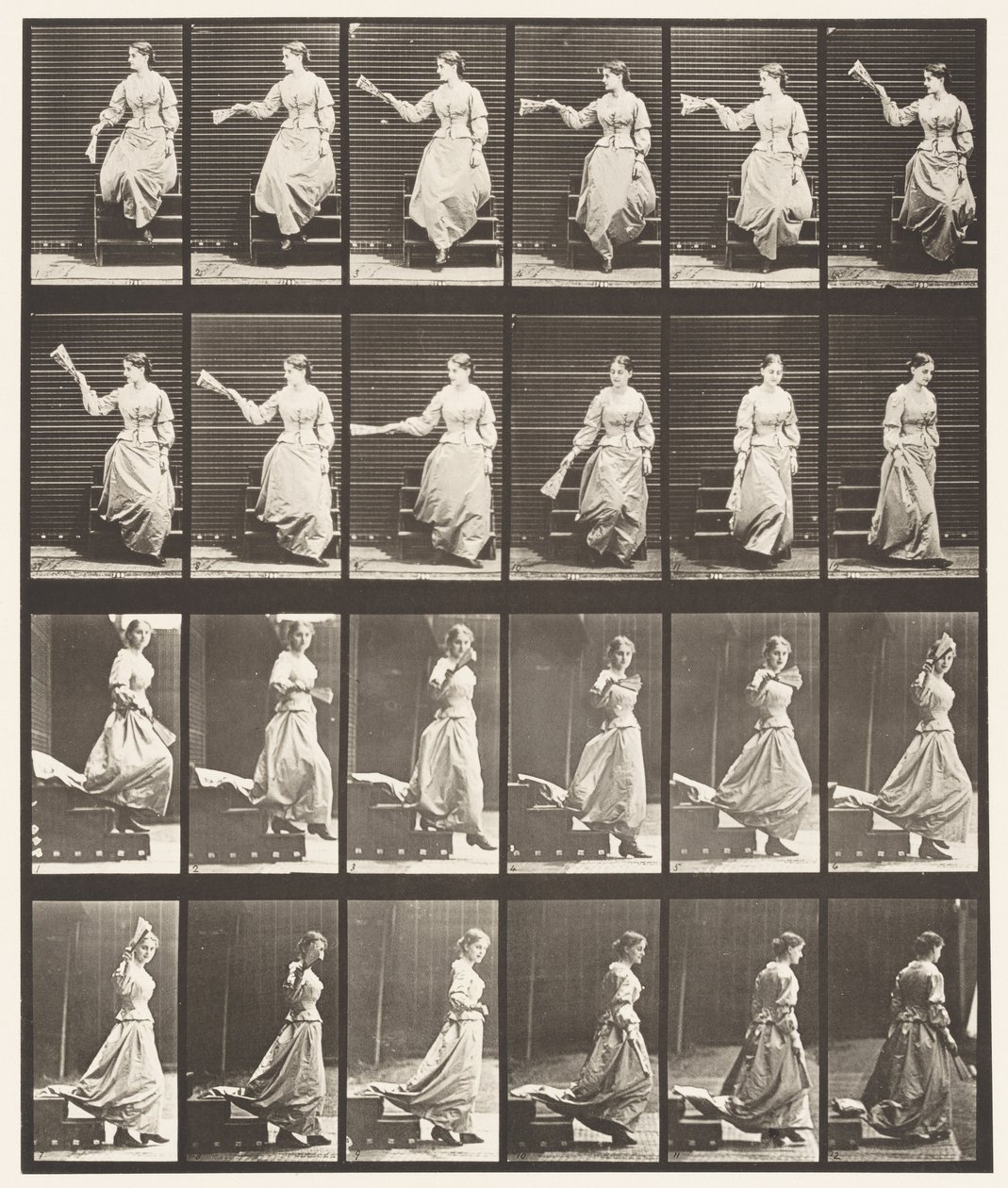 Plate 140. Descending Stairs Looking Around and Waving Fan 作者 爱德沃德·迈布里奇