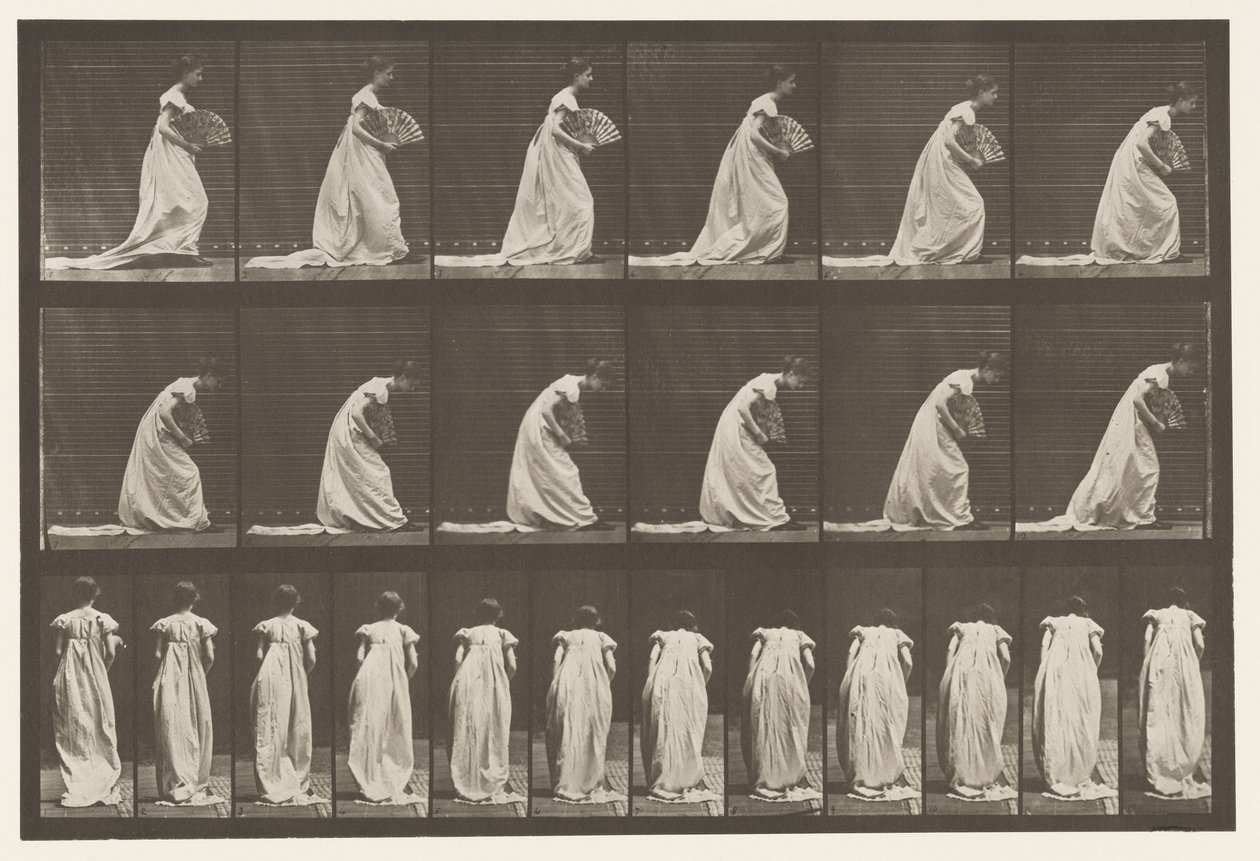 板块199.Courtseying，扇右手，1885年 作者 爱德沃德·迈布里奇
