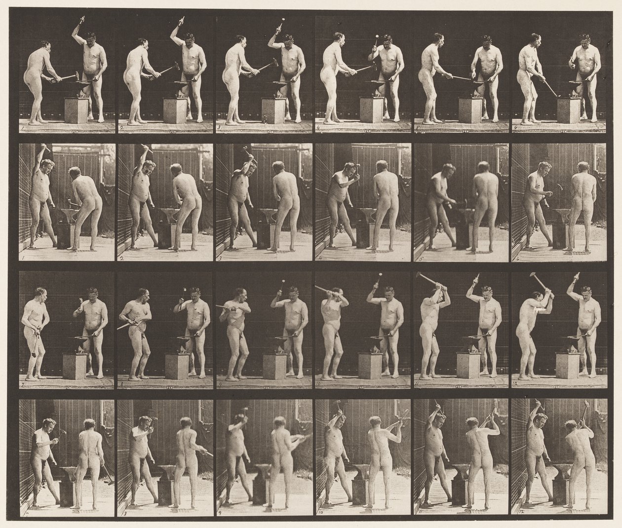 板块377.铁匠，两个模型，锤击Advil，1872-1885 作者 爱德沃德·迈布里奇
