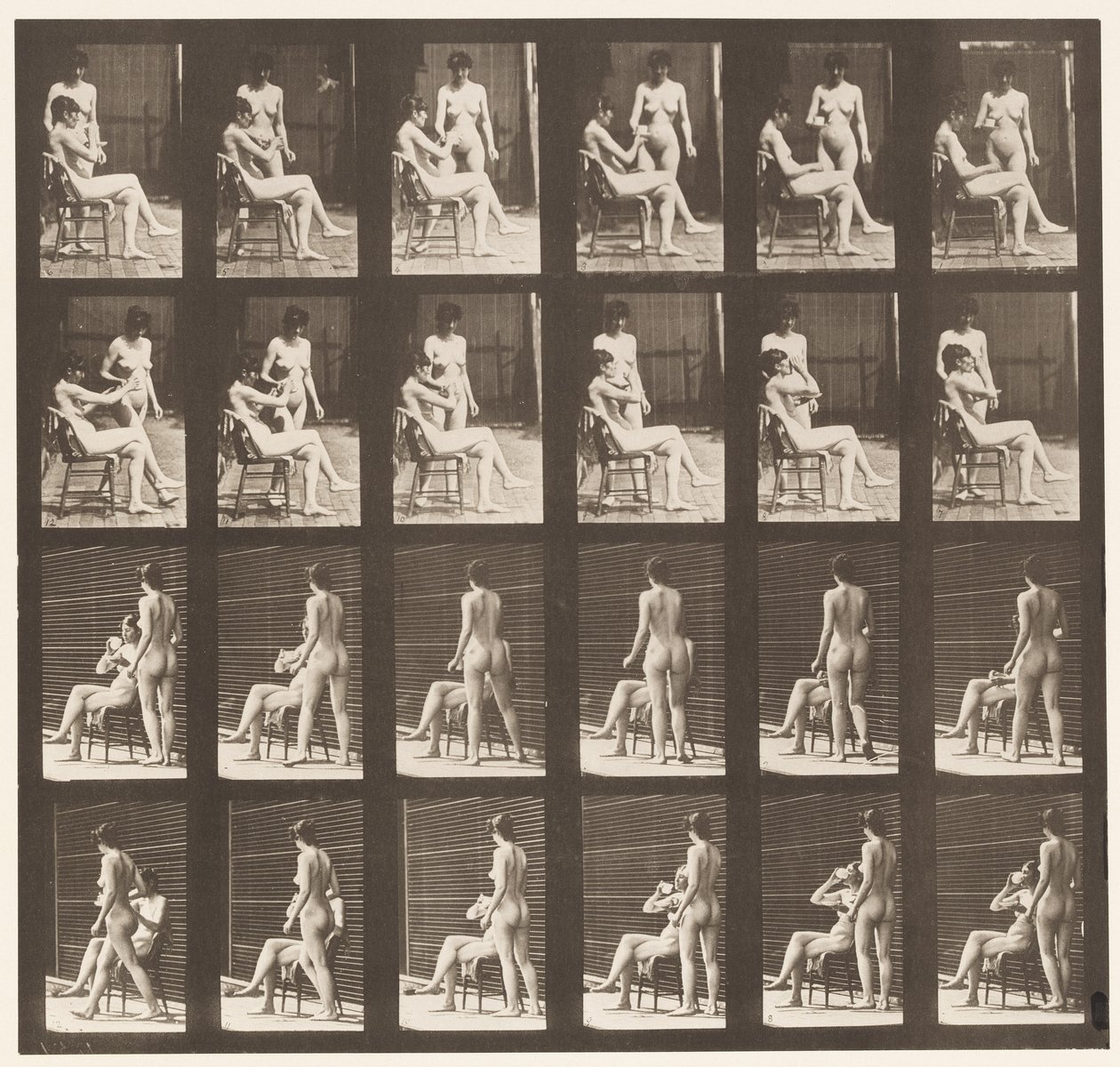 盘子451.两种型号，8带来一杯茶，1带杯子和饮料，1872-1885 作者 爱德沃德·迈布里奇