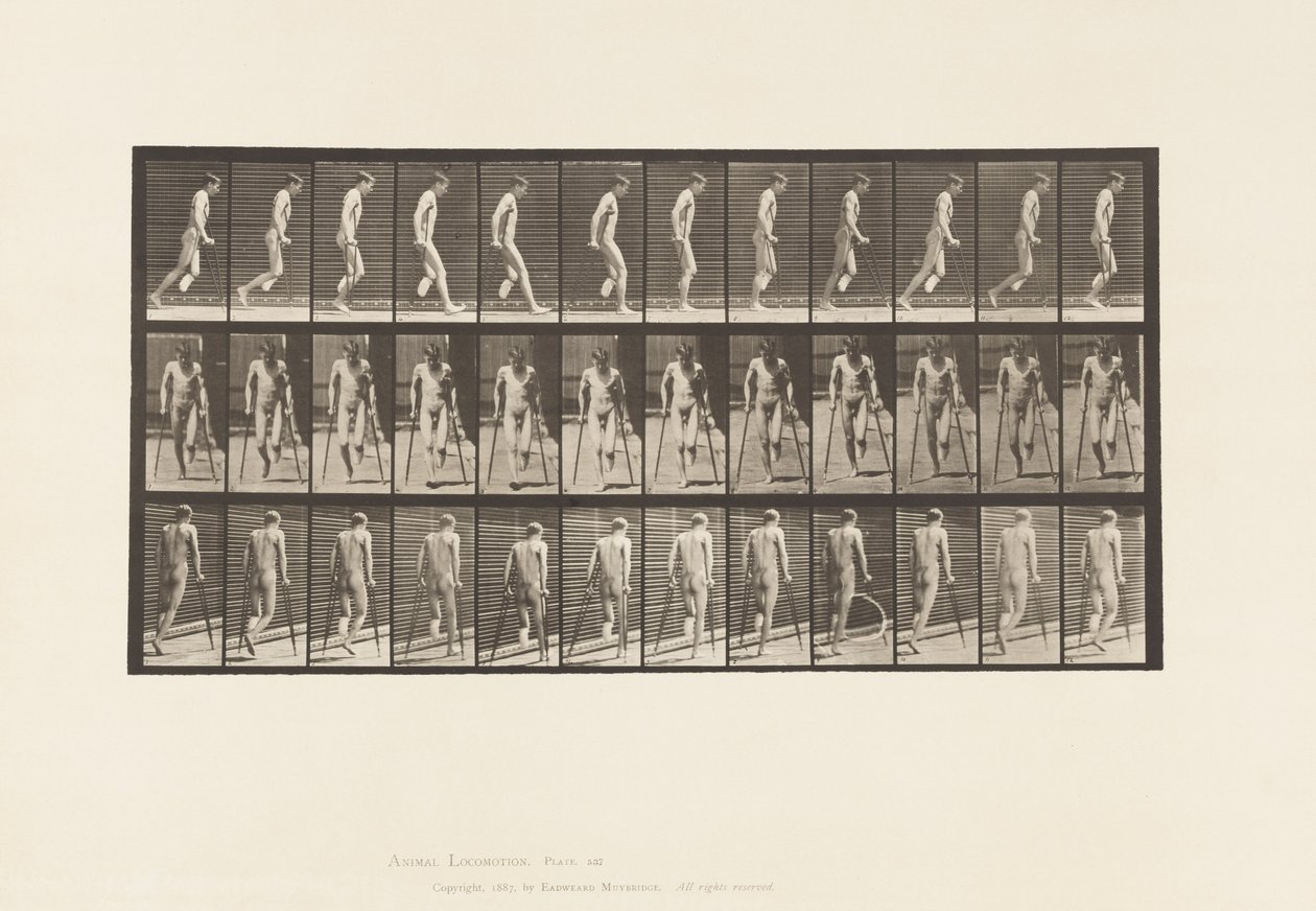 Plate 537. Single Amputation of Leg; Hopping with Crutches 作者 爱德沃德·迈布里奇
