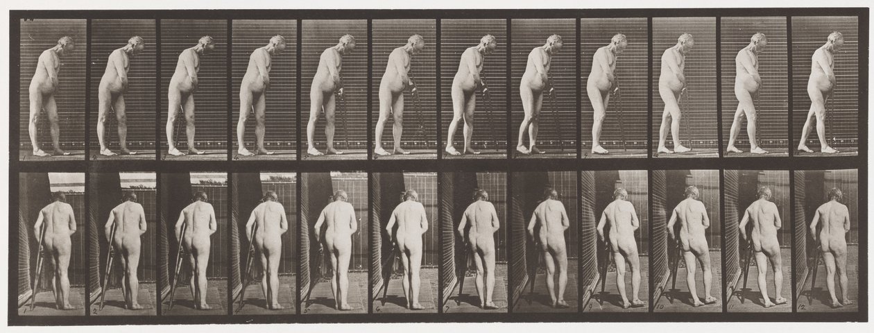 板547.Hemiplegia;与拐杖走路，1885年 作者 爱德沃德·迈布里奇