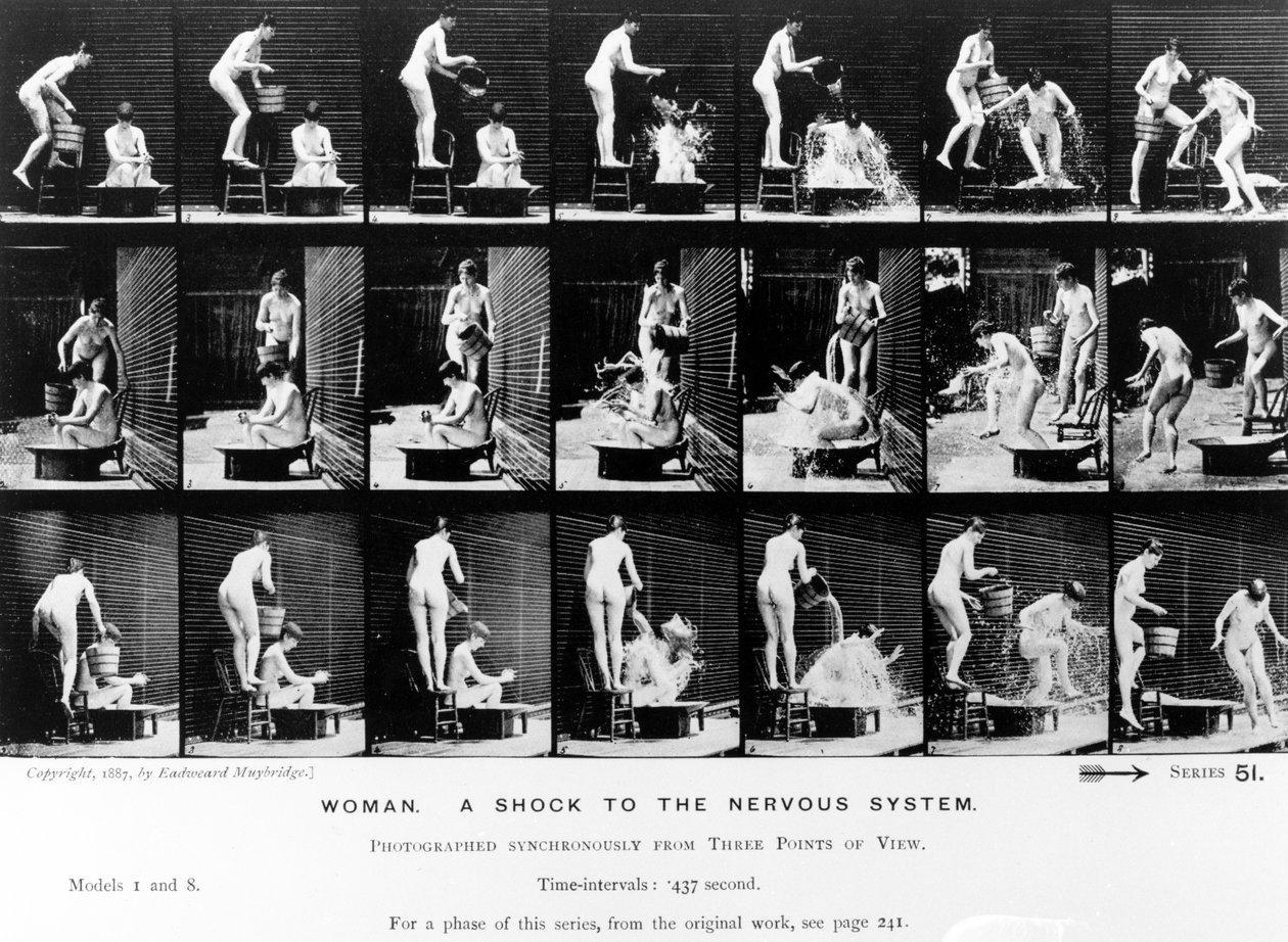 女人。对于神经系统的震撼，1887年，来自Eadweard Muybridge的“人体运动”中的插图，1904年版 作者 爱德沃德·迈布里奇