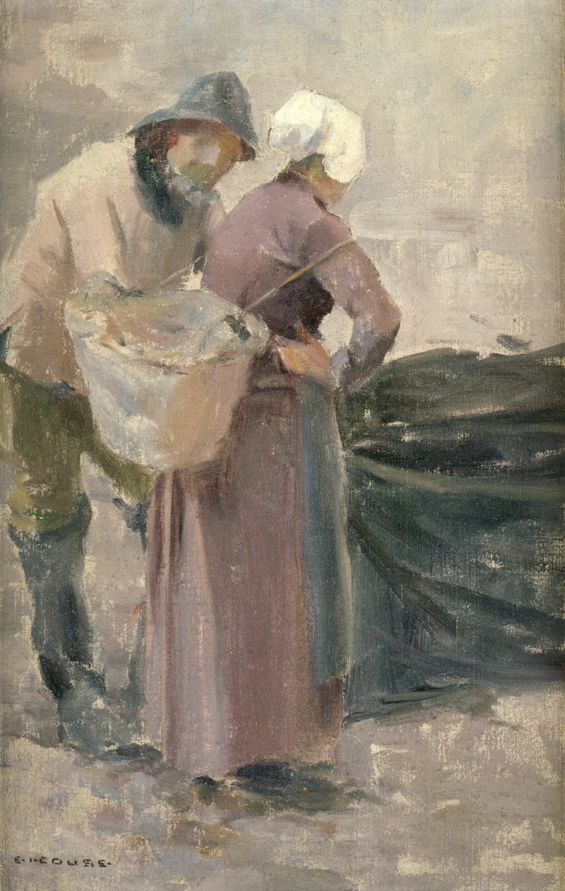 看着Fishermans Catch的家庭主妇，c.1900 作者 欧文·欧文·库斯