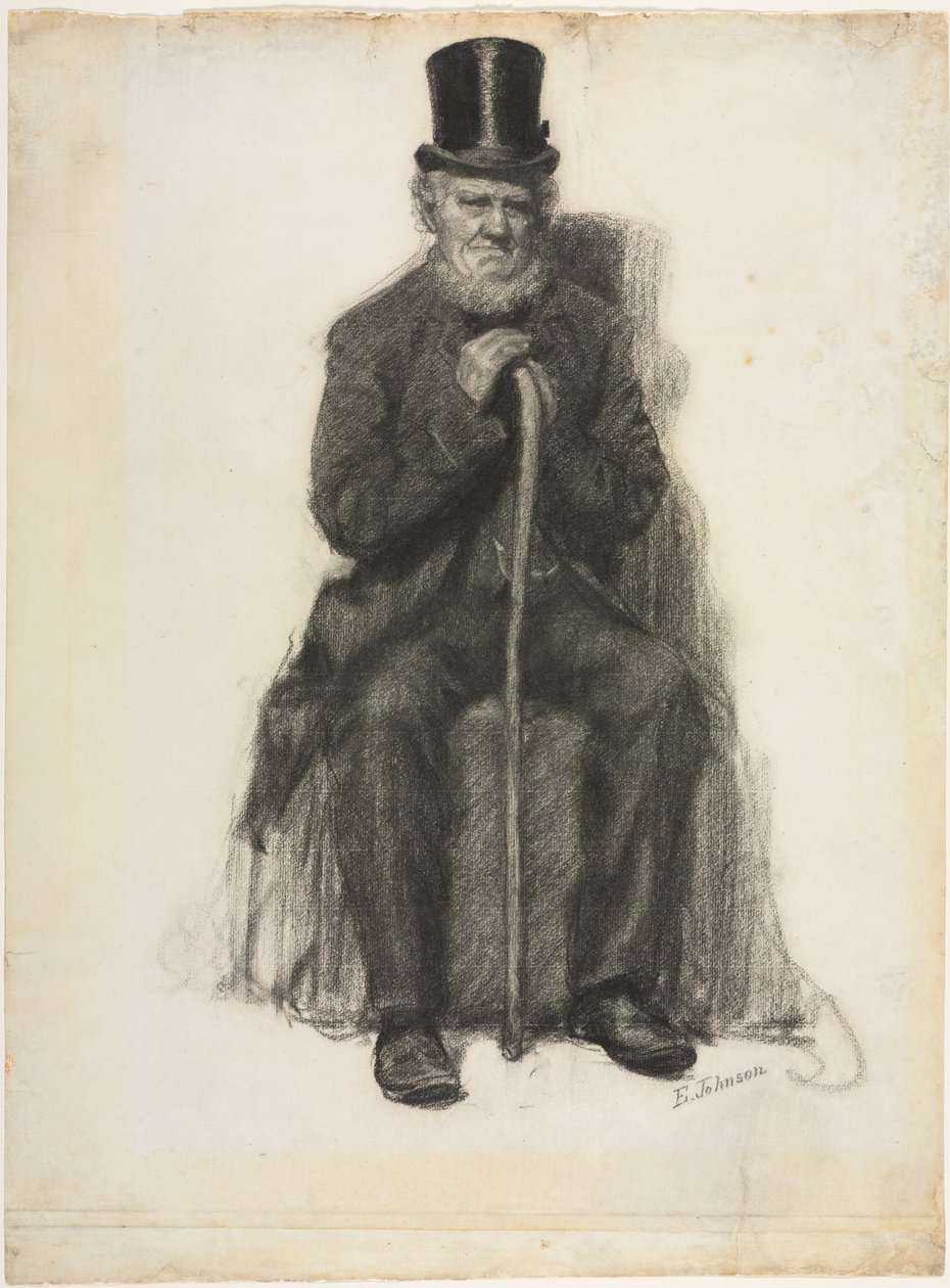 一位老人的研究（可能是彼得-福尔杰肖像的研究），约 1886 年（黑色粉笔画） 作者 伊士曼·约翰逊