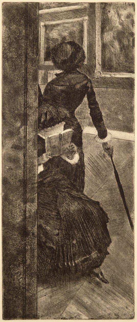在卢浮宫 - 画家（玛丽卡萨特）c.1879（蚀刻，干点和纸上的aquatint） 作者 埃德加·德加