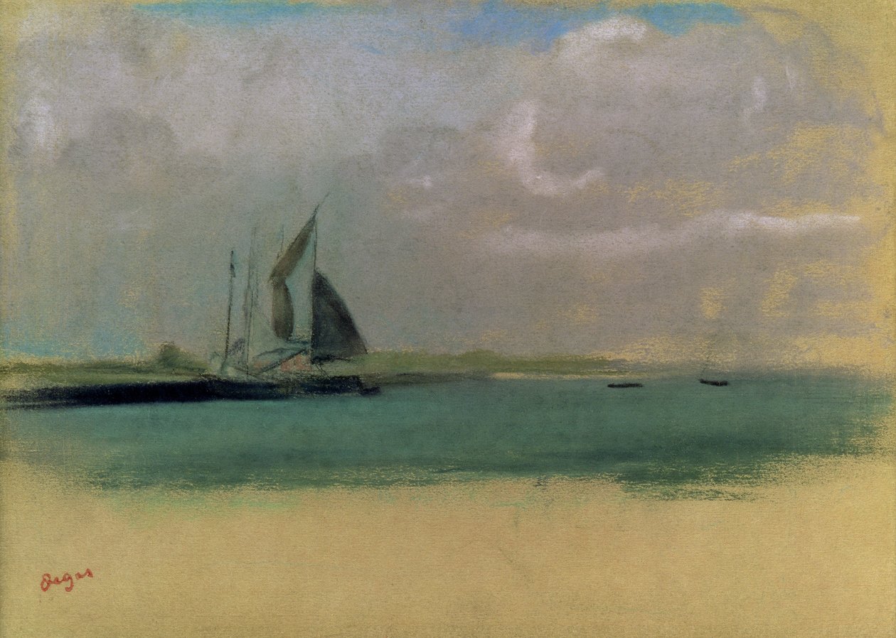 渔船停泊在港口，c.1869（纸上粉彩） 作者 埃德加·德加