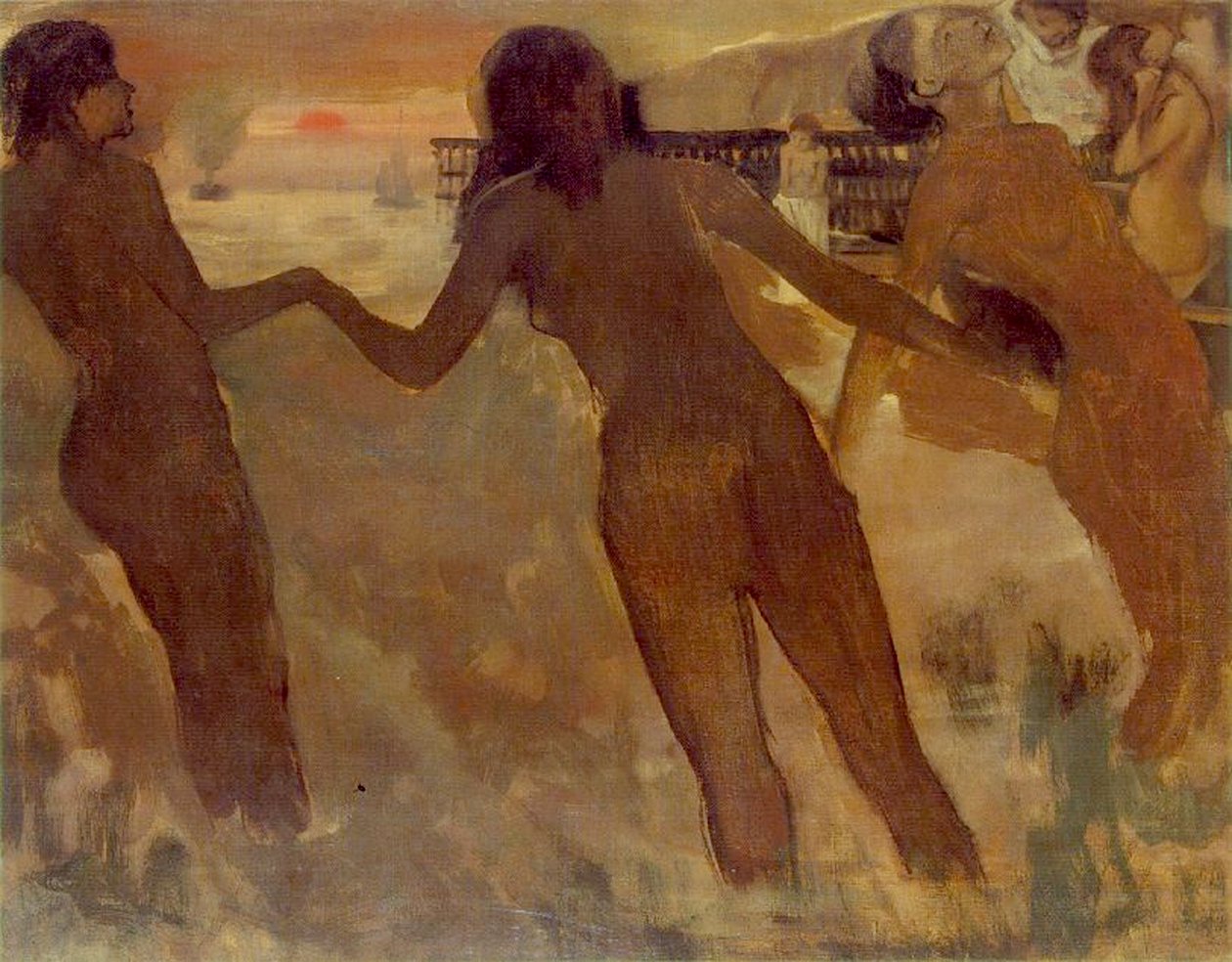 农民女孩在黄昏沐浴，1875-76 作者 埃德加·德加