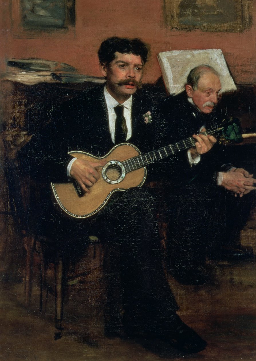 Lorenzo Pagans（1838-83），西班牙男高音和Auguste Degas（1807-74）的肖像，艺术家的父亲，c.1871-72 作者 埃德加·德加