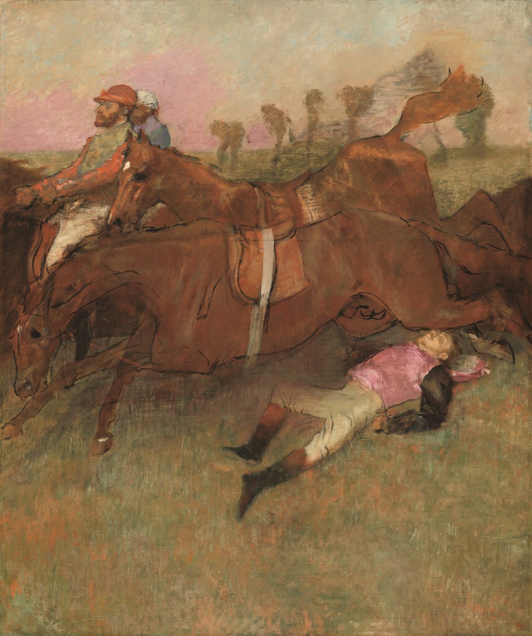 Steeplechase的场景：堕落的骑师，1866年 作者 埃德加·德加