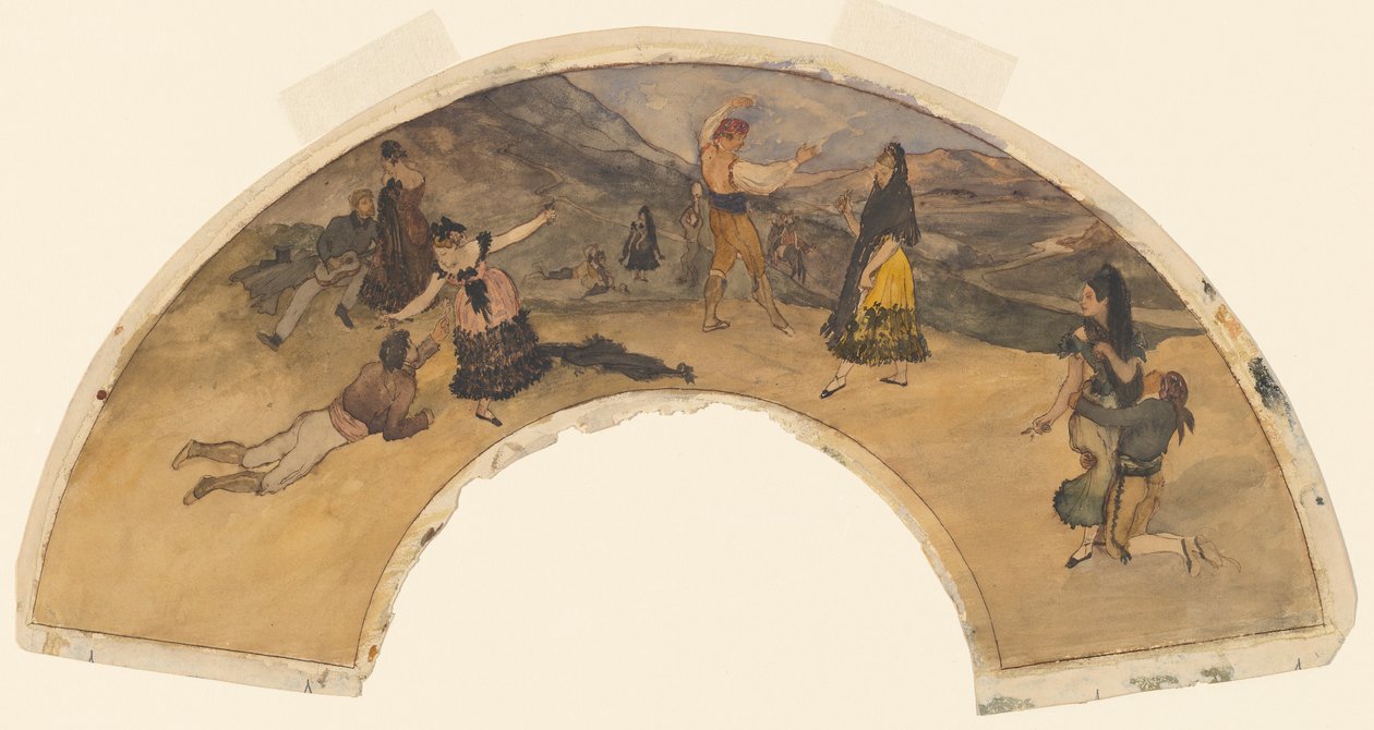 西班牙舞者和音乐家，1868-1869（wc和笔和黑色墨水在编织纸上） 作者 埃德加·德加